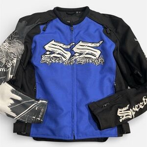 Vintage Y2K Speed and Strength Striped Spell Out Logo Motorcycle Biker